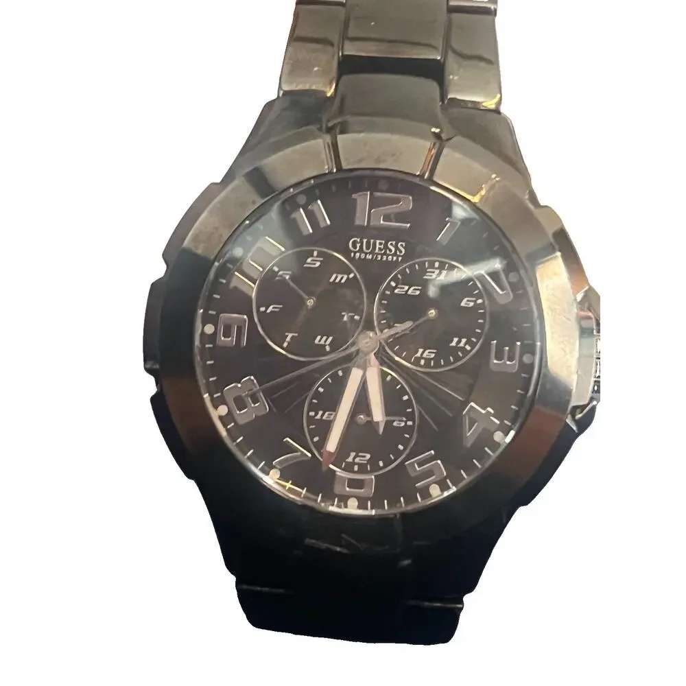 Guess Rush 42mm WaterPro Master Calendar, Day, Date. Black New Battery.